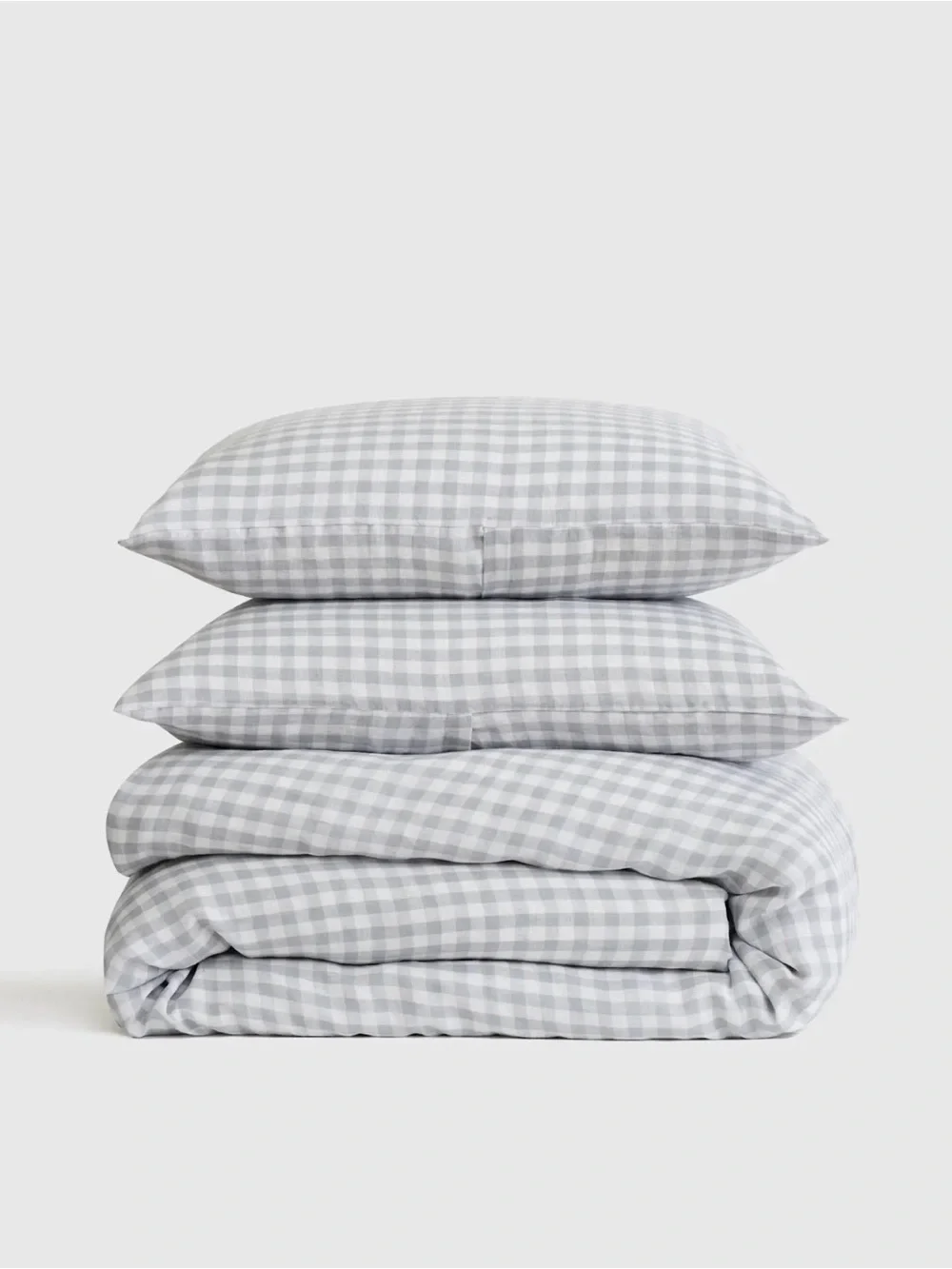 Quince European Linen Duvet Cover Set in Blue Fog Gingham Queen Size 1338